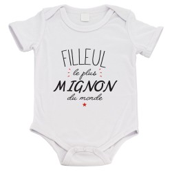 Body bébé - Cadeau Baptême - imprimé humour - Filleul le plus mignon du monde