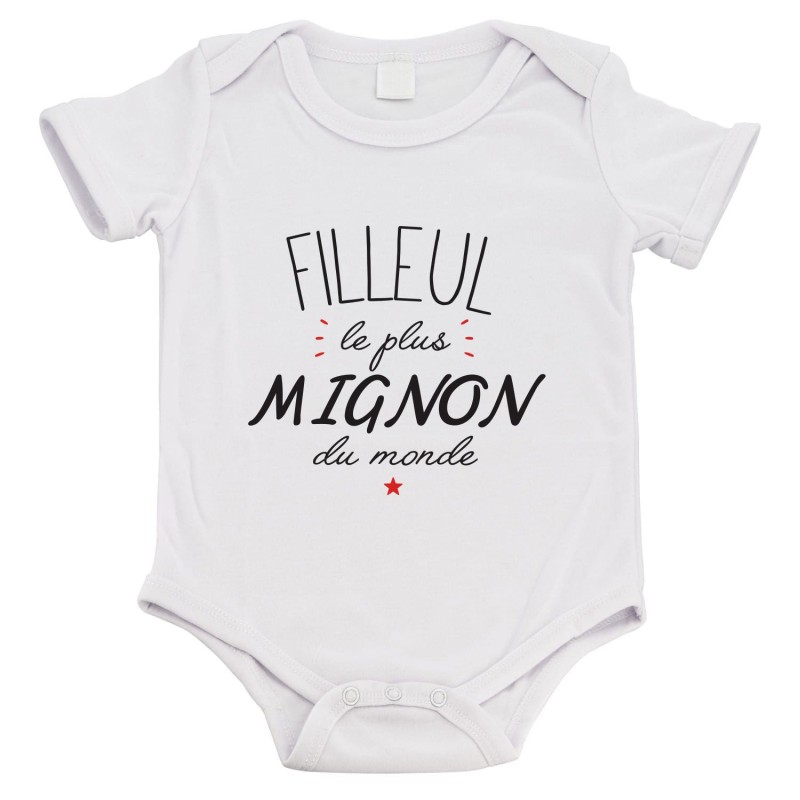 Body bébé - Cadeau Baptême - imprimé humour - Filleul le plus mignon du monde