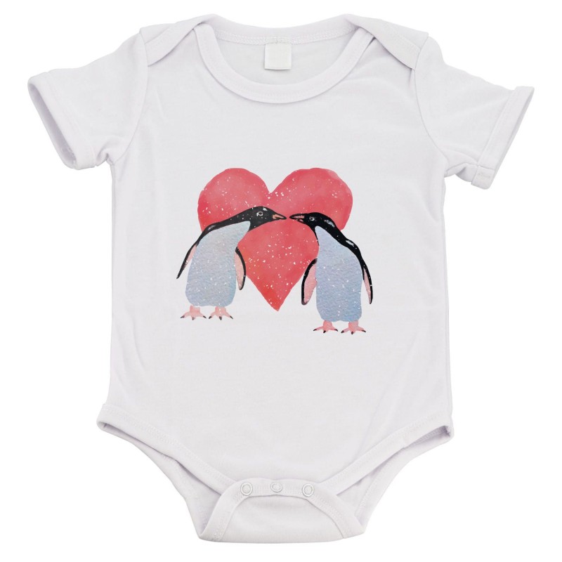 Body bébé - Cadeau Baptême - imprimé humour - Coeur pingouin