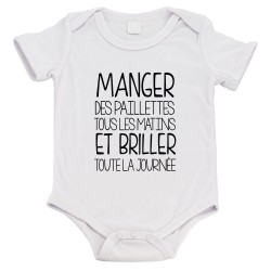 Body bébé - Cadeau Baptême - imprimé humour - Manger des paillettes