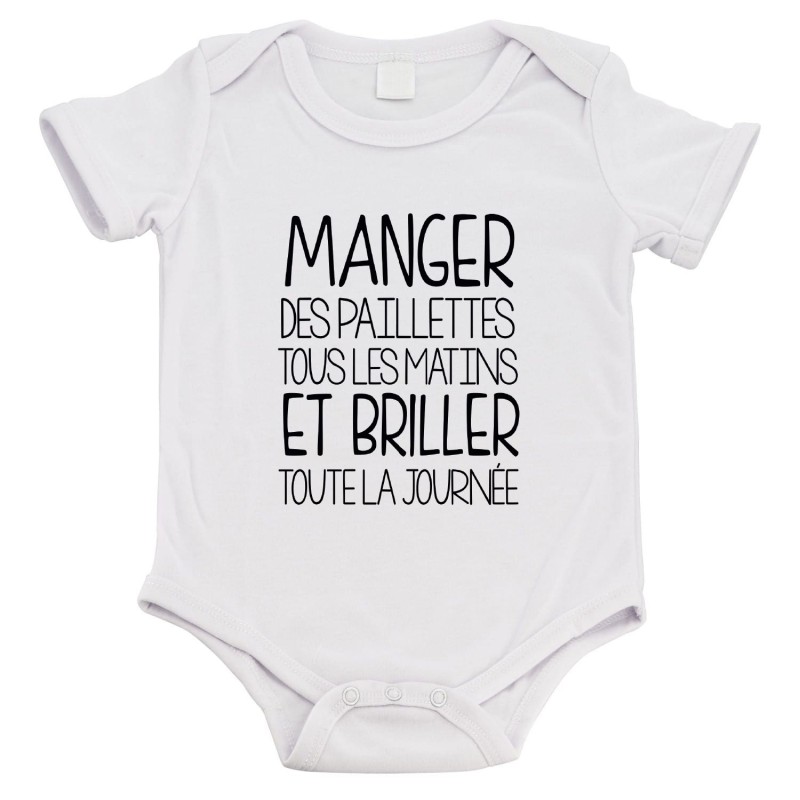 Body bébé - Cadeau Baptême - imprimé humour - Manger des paillettes