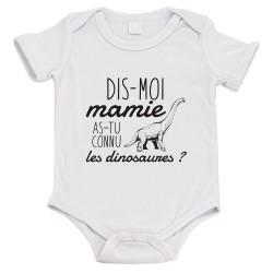 Body bébé - Cadeau Baptême - imprimé humour - Dis mamie as tu connus les dinosaures?
