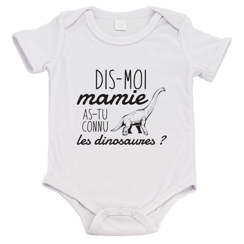 Body bébé - Cadeau Baptême - imprimé humour - Dis mamie as tu connus les dinosaures?