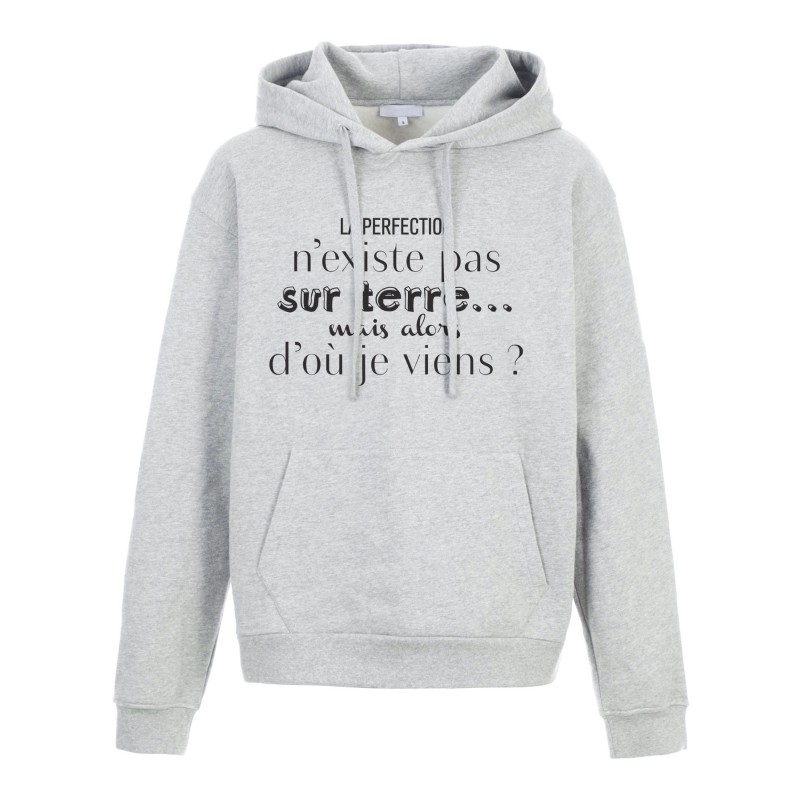 Sweat shirt à Capuche - Hoodie - Imprimé citation - humour La perfection n'existe pas mais alors d'ou je viens