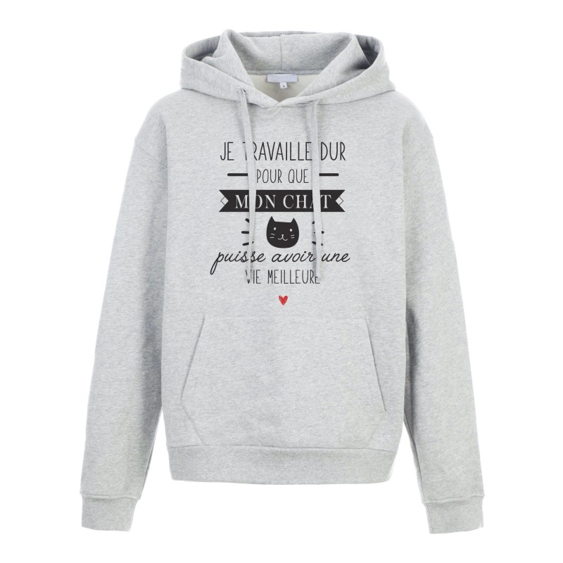 Sweat shirt à Capuche - Hoodie - Imprimé citation - humour citation Je travaille dur pour mon chat