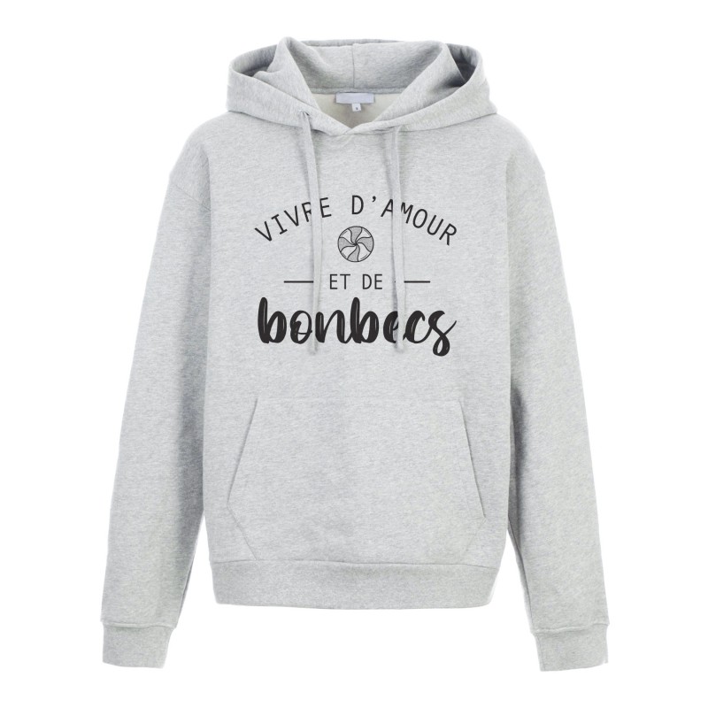 Sweat shirt à Capuche - Hoodie - Imprimé citation - humour Vivre d'amour et de bonbecs
