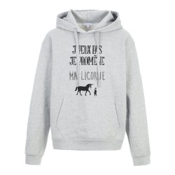 Sweat shirt à Capuche - Hoodie - Imprimé citation - J'peux pas je promène ma licorne