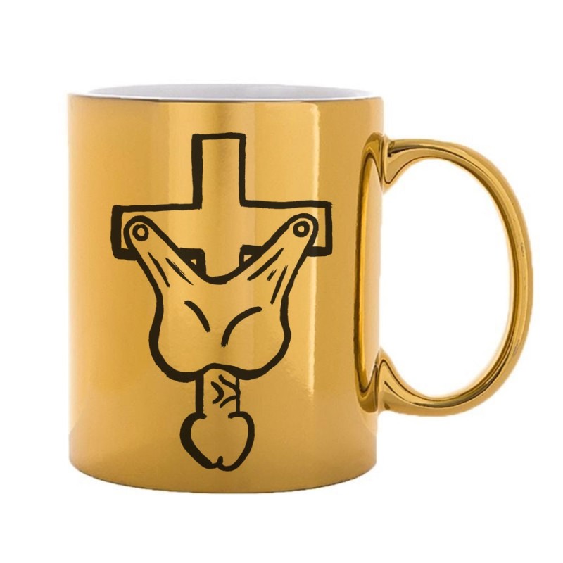 Mug tasse céramique - Couleur Or - Imprimé illustration d'artiste - crucifix Penis