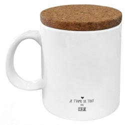 Mug tasse - Céramique avec couvercle en liège - imprimé - Citation Fête des mères - Mamoune je t'aime