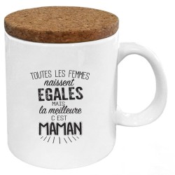 Mug tasse - Céramique avec couvercle en liège - imprimé - Citation Fête des mères - La meilleure c'est maman