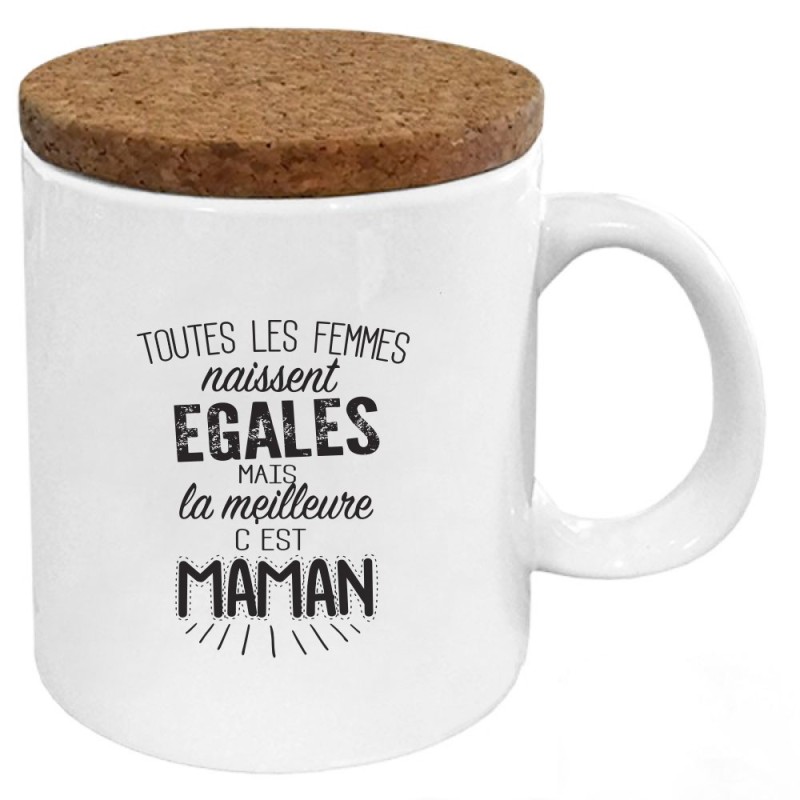 Mug tasse - Céramique avec couvercle en liège - imprimé - Citation Fête des mères - La meilleure c'est maman