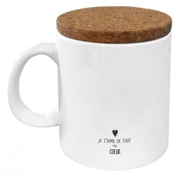Mug tasse - Céramique avec couvercle en liège - imprimé - Citation Fête des mères - Super maman d'amour