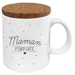 Mug tasse - Céramique avec couvercle en liège - imprimé - Citation Fête des mères - Maman parfaite