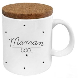 Mug tasse - Céramique avec couvercle en liège - imprimé - Citation Fête des mères - Maman cool