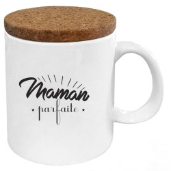 Mug tasse - Céramique avec couvercle en liège - imprimé - Citation Fête des mères - Maman parfaite je t'aime