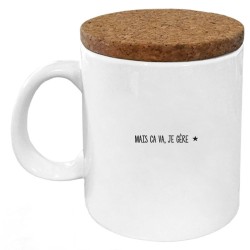 Mug tasse - Céramique avec couvercle en liège - imprimé - Citation Fête des mères - Compliqué d'être une princesse et une maman