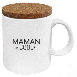 Mug tasse - Céramique avec couvercle en liège - imprimé - Citation Fête des mères - Maman cool