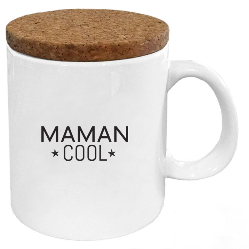 Mug tasse - Céramique avec couvercle en liège - imprimé - Citation Fête des mères - Maman cool