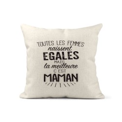 Housse de coussin - Lin - Décoration - imprimé citation fête des mères Les meilleures sont maman - Cref374 - France