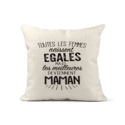 Housse de coussin - Lin - Décoration - imprimé citation fête des mères Les meilleures deviennent maman