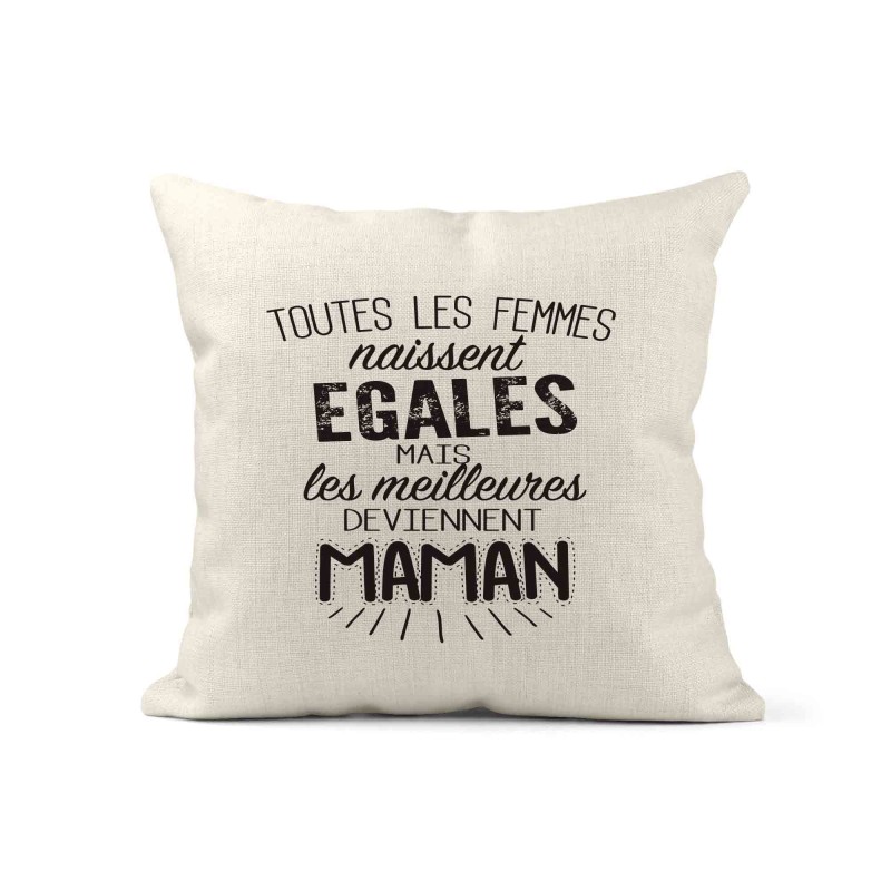 Housse de coussin - Lin - Décoration - imprimé citation fête des mères Les meilleures deviennent maman
