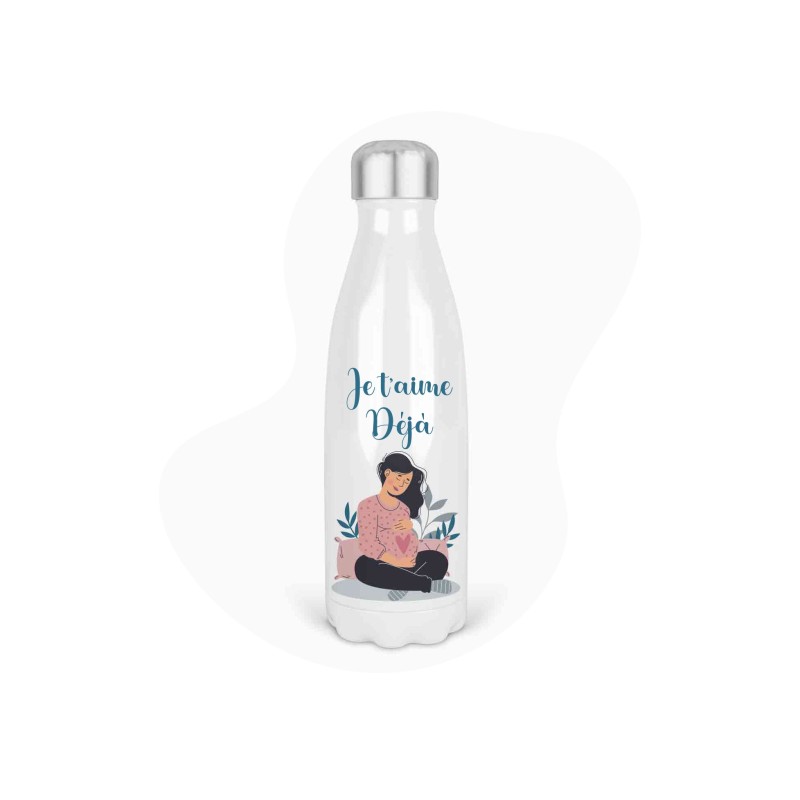 Bouteille gourde isotherme acier inox - Blanc - 350 ml - imprimé illustration Naissance