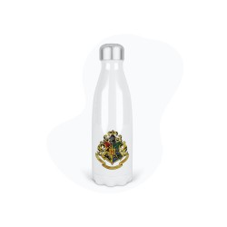 Bouteille gourde isotherme acier inox - Blanc - 350 ml - imprimé illustration cinéma Blason école des sorciers