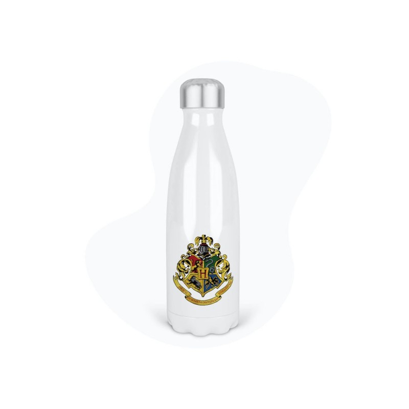 Bouteille gourde isotherme acier inox - Blanc - 350 ml - imprimé illustration cinéma Blason école des sorciers
