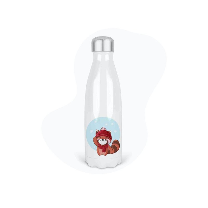 Bouteille gourde isotherme acier inox - Blanc - 350 ml - imprimé illustration Panda super héros