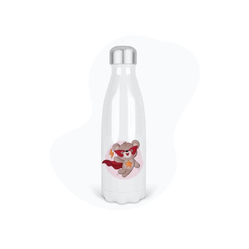 Bouteille gourde isotherme acier inox - Blanc - 350 ml - imprimé illustration Animaux super héros