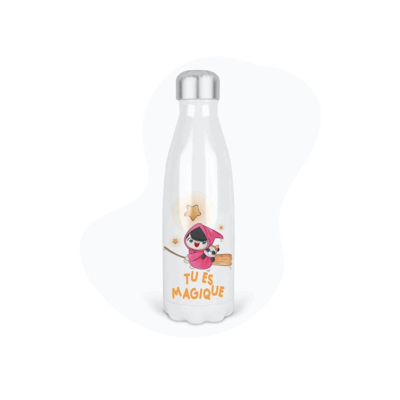 Bouteille gourde isotherme acier inox - Blanc - 350 ml - imprimé illustration Sorcière tu es magique