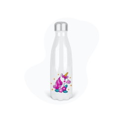 Bouteille gourde isotherme acier inox - Blanc - 350 ml - imprimé illustration Licorne