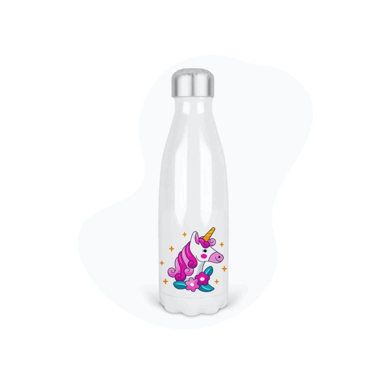 Bouteille gourde isotherme acier inox - Blanc - 350 ml - imprimé illustration Licorne