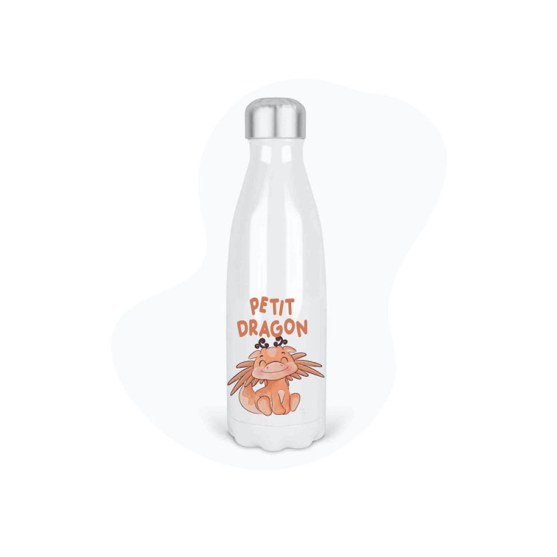 Bouteille gourde isotherme acier inox - Blanc - 350 ml - imprimé illustration Petit dragon