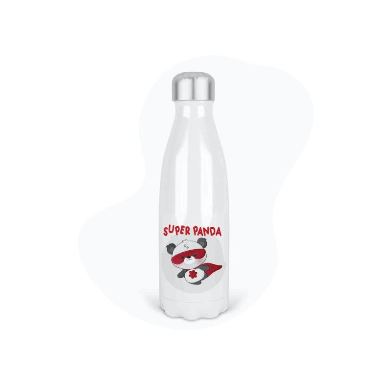 Bouteille gourde isotherme acier inox - Blanc - 350 ml - imprimé illustration panda super héros