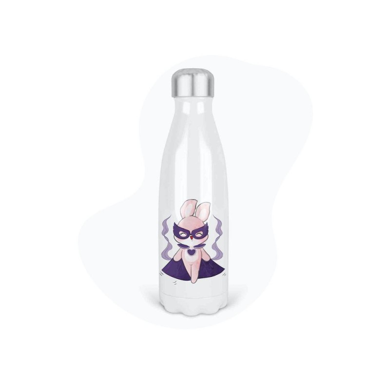 Bouteille gourde isotherme acier inox - Blanc - 350 ml - imprimé illustration Lapin super héros