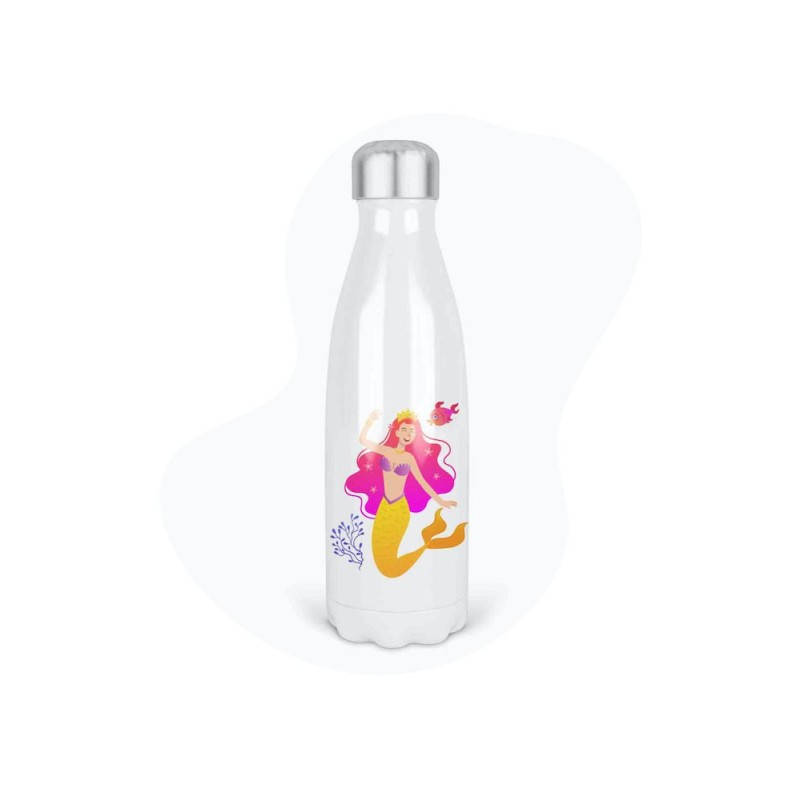 Bouteille gourde isotherme acier inox - Blanc - 350 ml - imprimé illustration Sirène