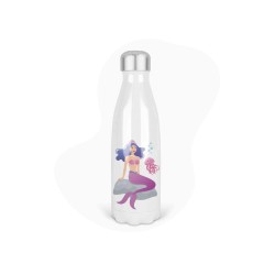 Bouteille gourde isotherme acier inox - Blanc - 350 ml - imprimé illustration sirène