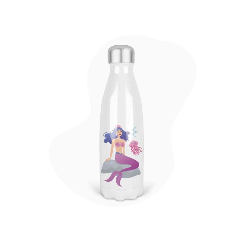Bouteille gourde isotherme acier inox - Blanc - 350 ml - imprimé illustration sirène