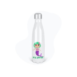 Bouteille gourde isotherme acier inox - Blanc - 350 ml - imprimé illustration Ma sirène