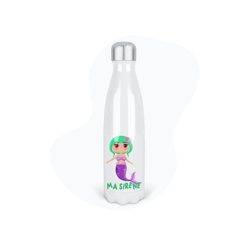 Bouteille gourde isotherme acier inox - Blanc - 350 ml - imprimé illustration Ma sirène