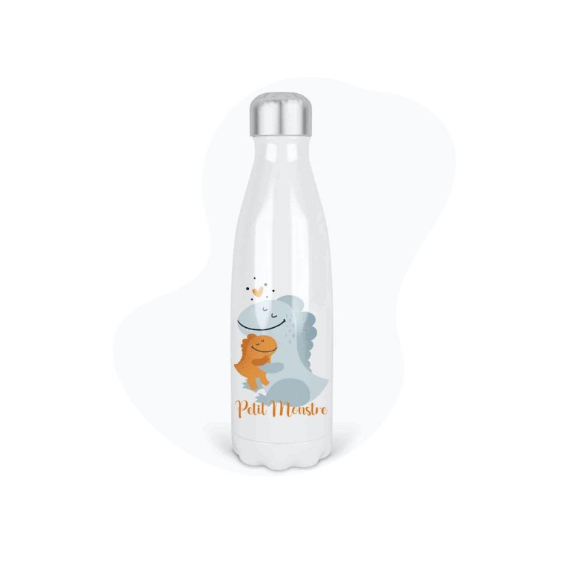 Bouteille gourde isotherme acier inox - Blanc - 350 ml - imprimé illustration Petit monstre
