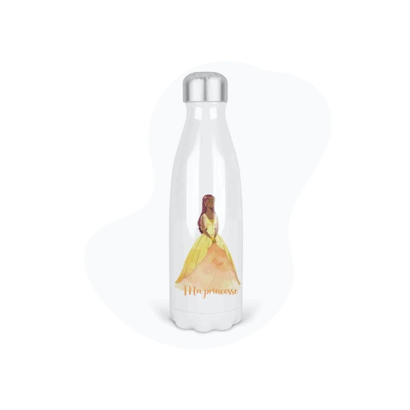 Bouteille gourde isotherme acier inox - Blanc - 350 ml - imprimé illustration princesse