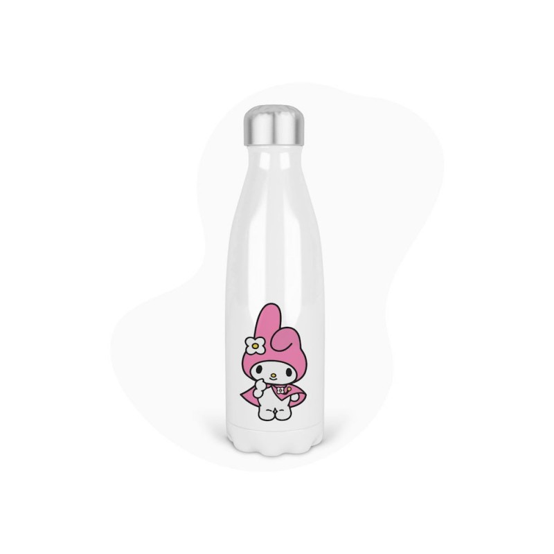 Bouteille gourde isotherme acier inox - Blanc - 350 ml - imprimé illustration Manga kawaii lapin