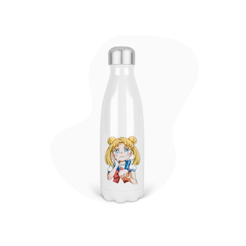 Bouteille gourde isotherme acier inox - Blanc - 350 ml - imprimé illustration Manga anime