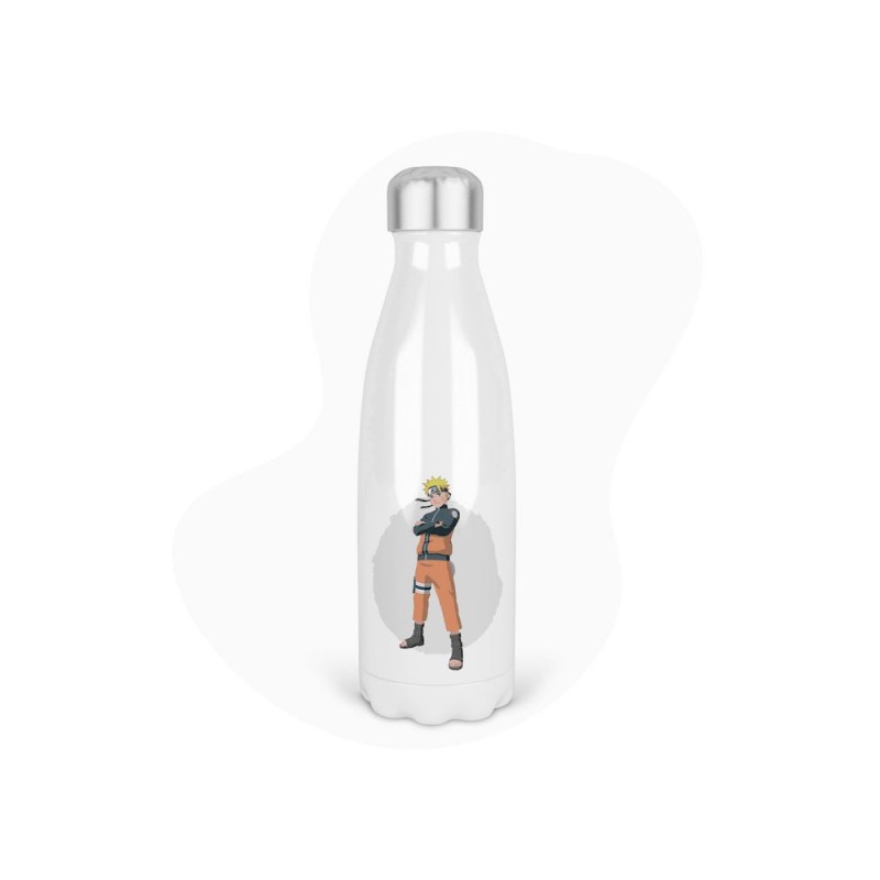 Bouteille gourde isotherme acier inox - Blanc - 350 ml - imprimé illustration Manga anime