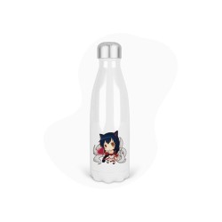 Bouteille gourde isotherme acier inox - Blanc - 350 ml - imprimé illustration Manga chat