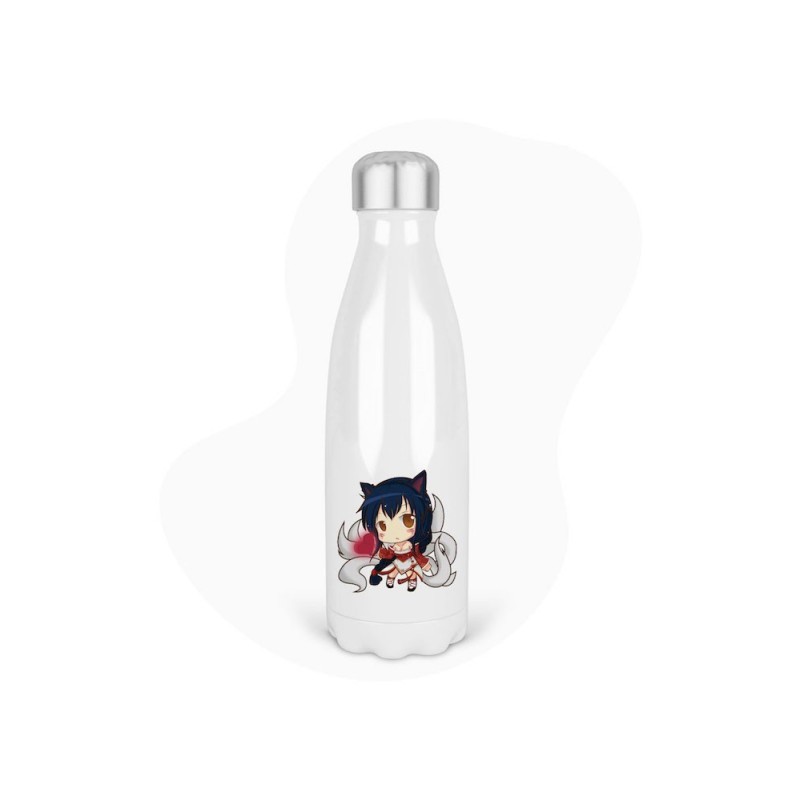 Bouteille gourde isotherme acier inox - Blanc - 350 ml - imprimé illustration Manga chat