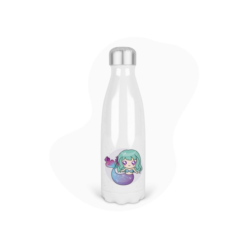 Bouteille gourde isotherme acier inox - Blanc - 350 ml - imprimé illustration Manga Sirène