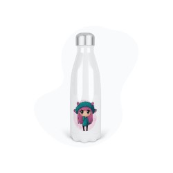 Bouteille gourde isotherme acier inox - Blanc - 350 ml - imprimé illustration Manga anime girl